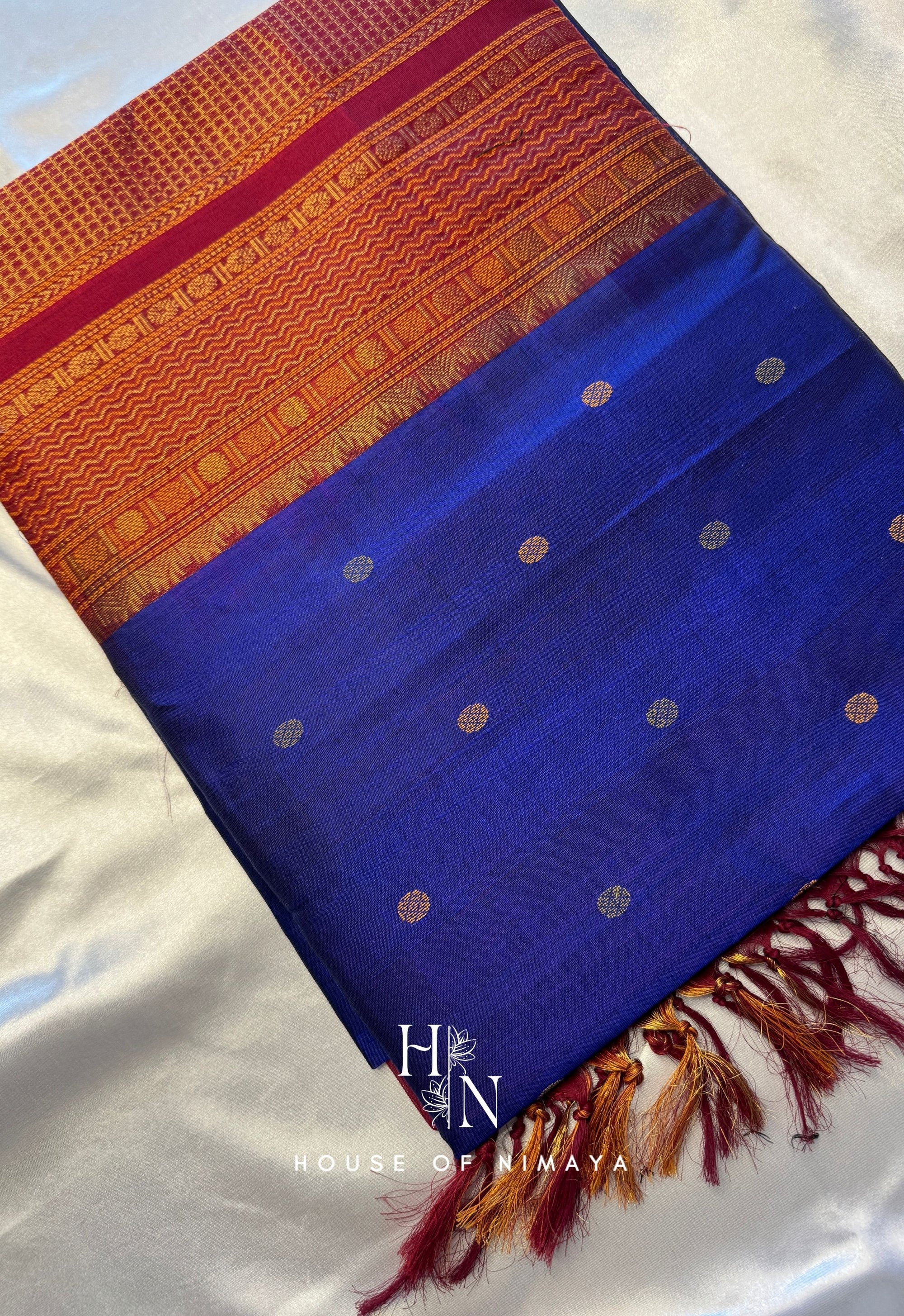 Blue and Red Pure Handloom South Silk Cotton Saree
