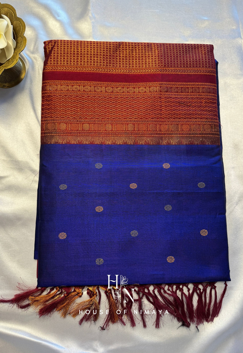 Blue and Red Pure Handloom South Silk Cotton Saree