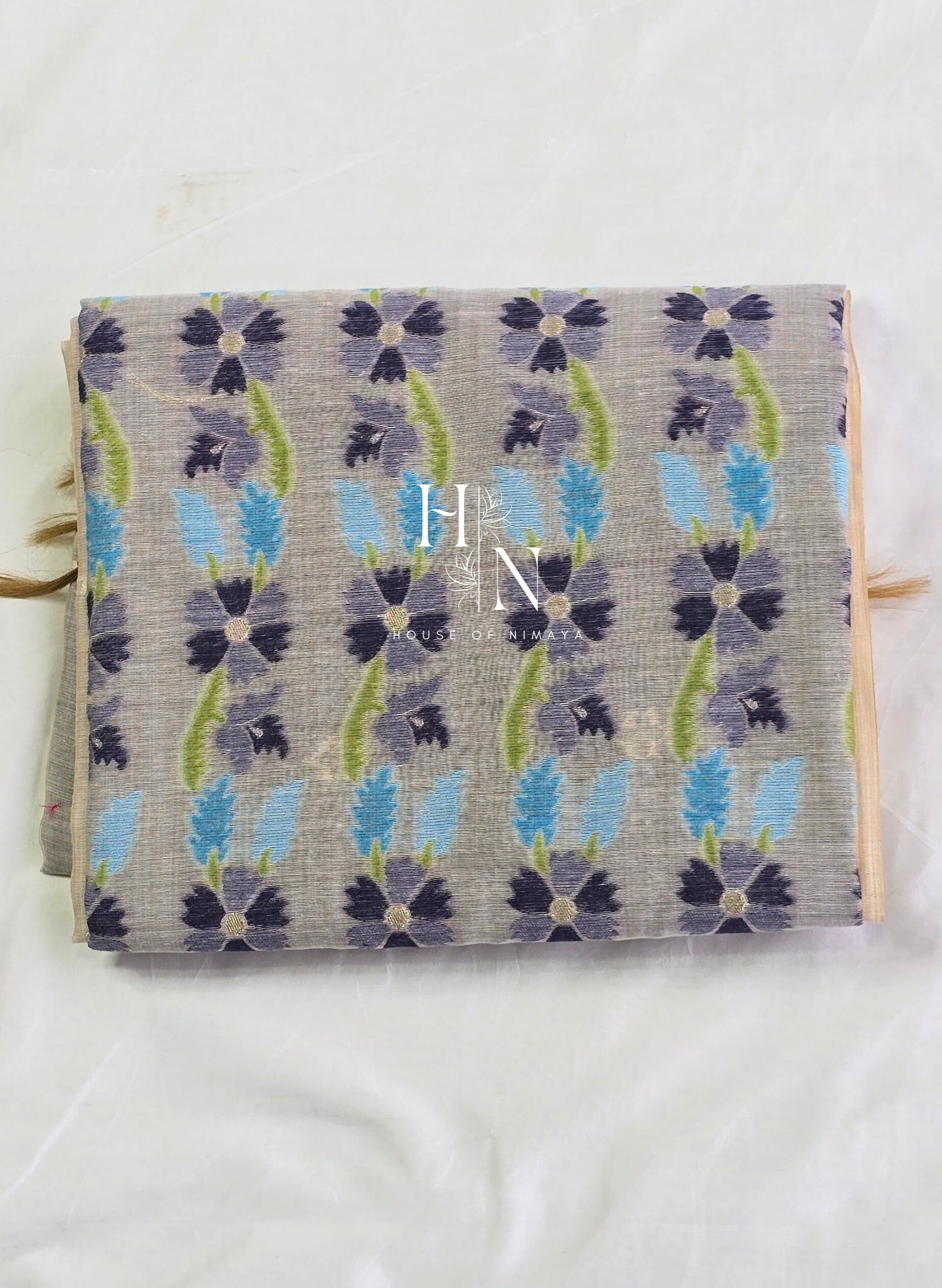 Muga Cotton Cream and Black Saree