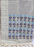 Muga Cotton Cream and Black Saree