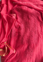 Red Mul Chanderi Chikankari Unstitched Suit Set