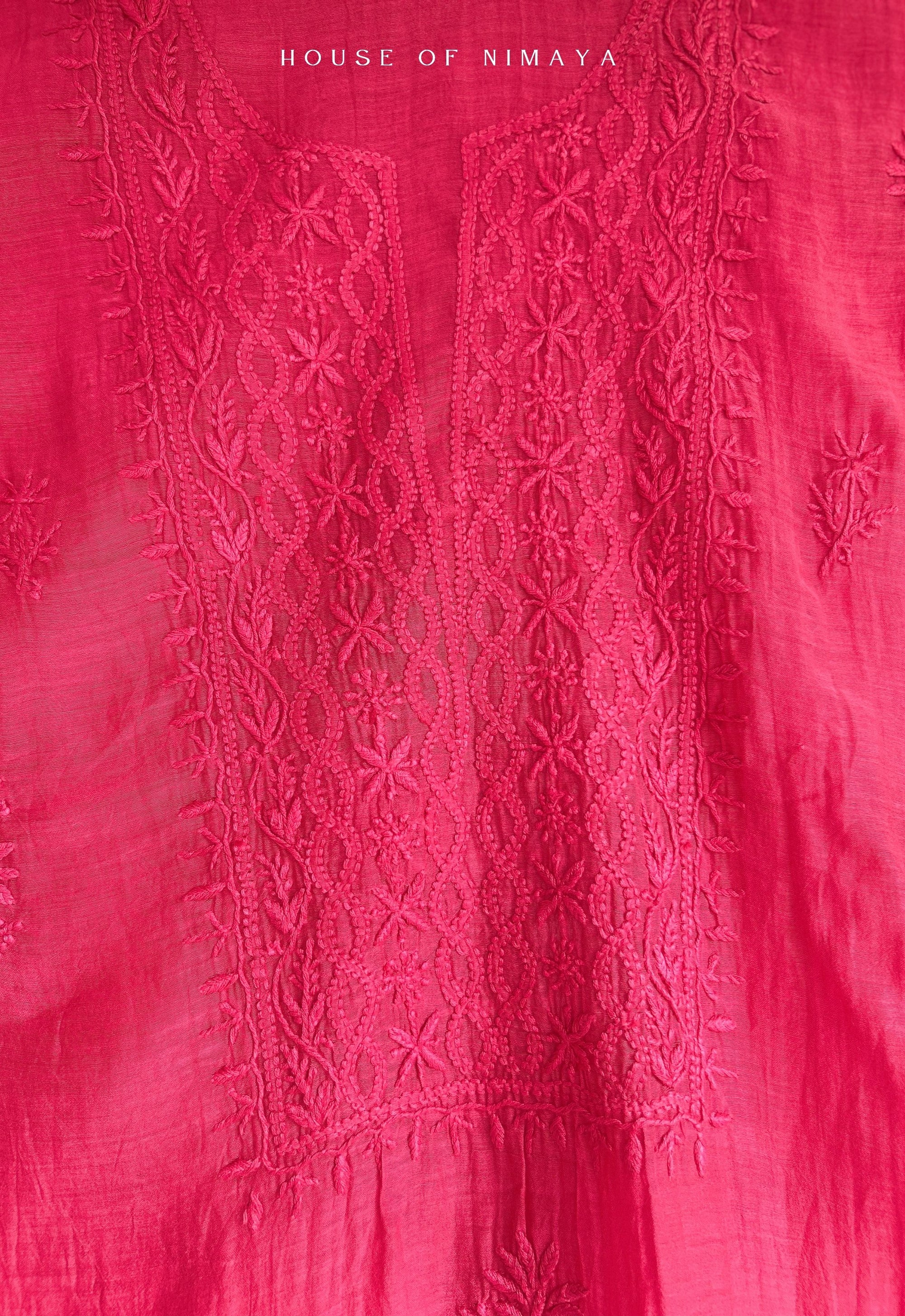 Red Mul Chanderi Chikankari Unstitched Suit Set