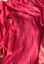 Red Mul Chanderi Chikankari Unstitched Suit Set