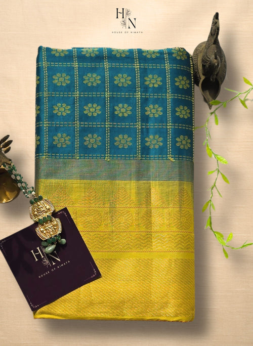Blue and Yellow South Silk Cotton Saree