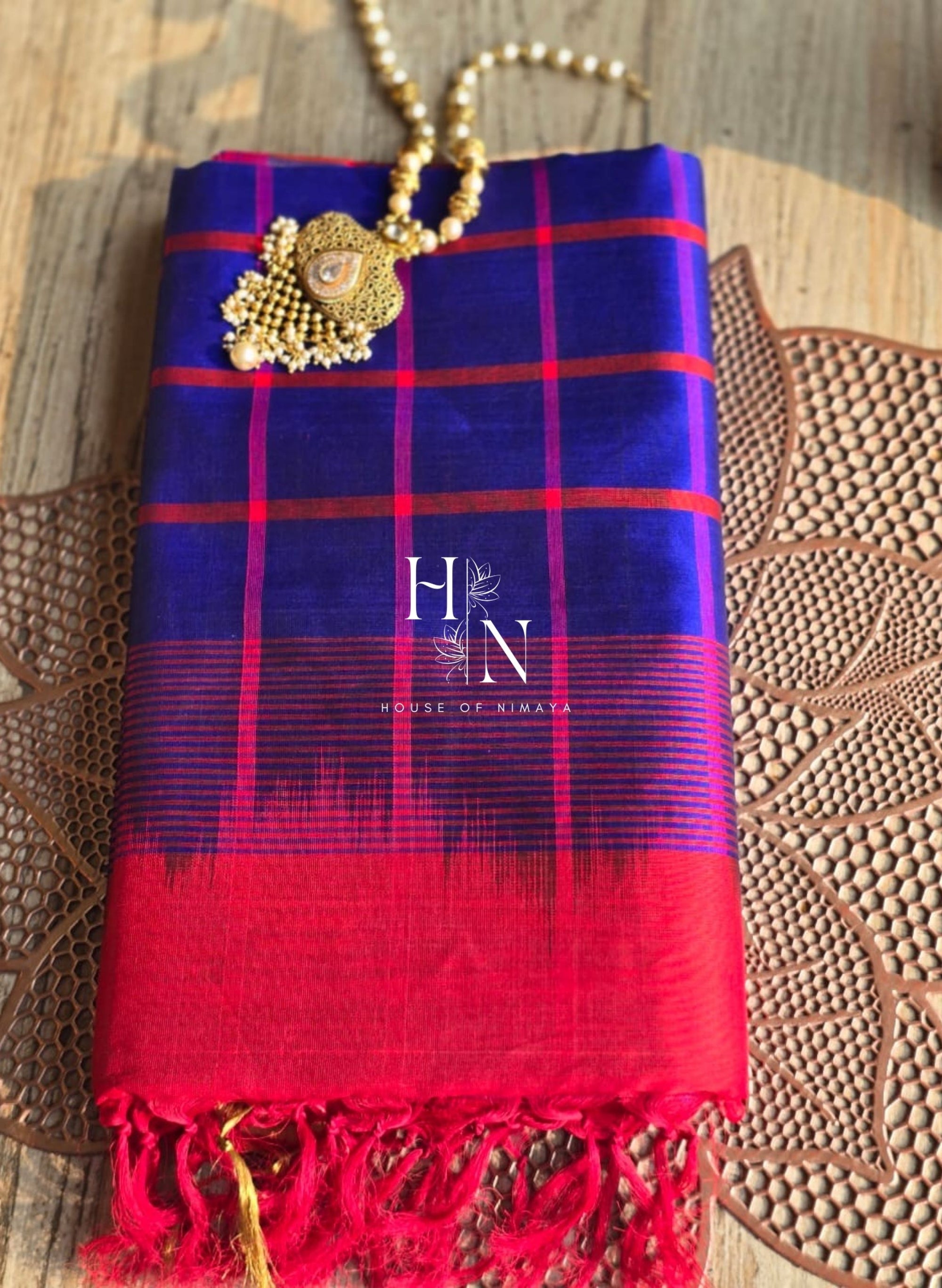 Kanchi Silk Navy Blue and Red