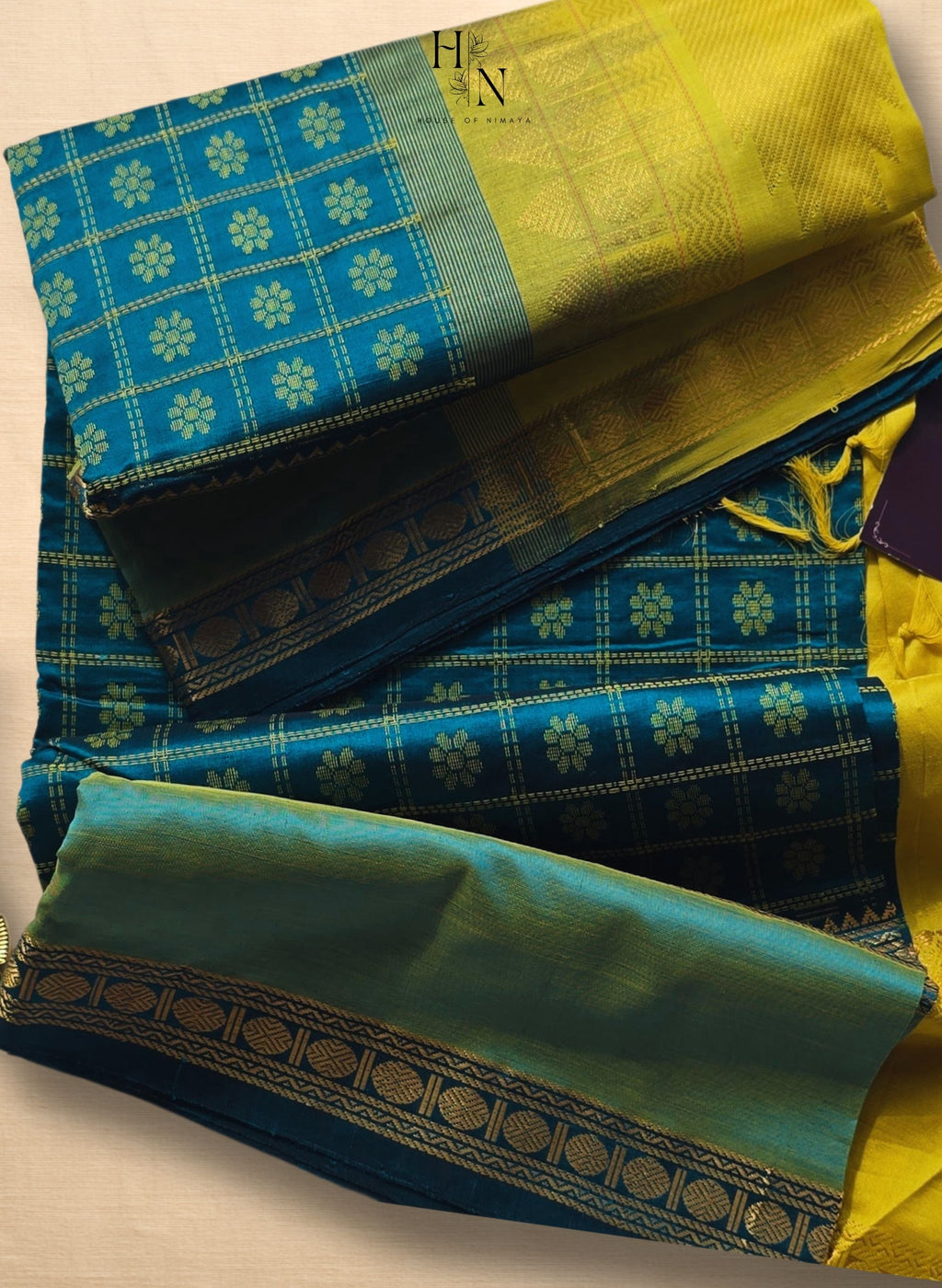 Blue and Yellow South Silk Cotton Saree