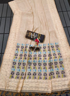Muga Cotton Cream and Black Saree