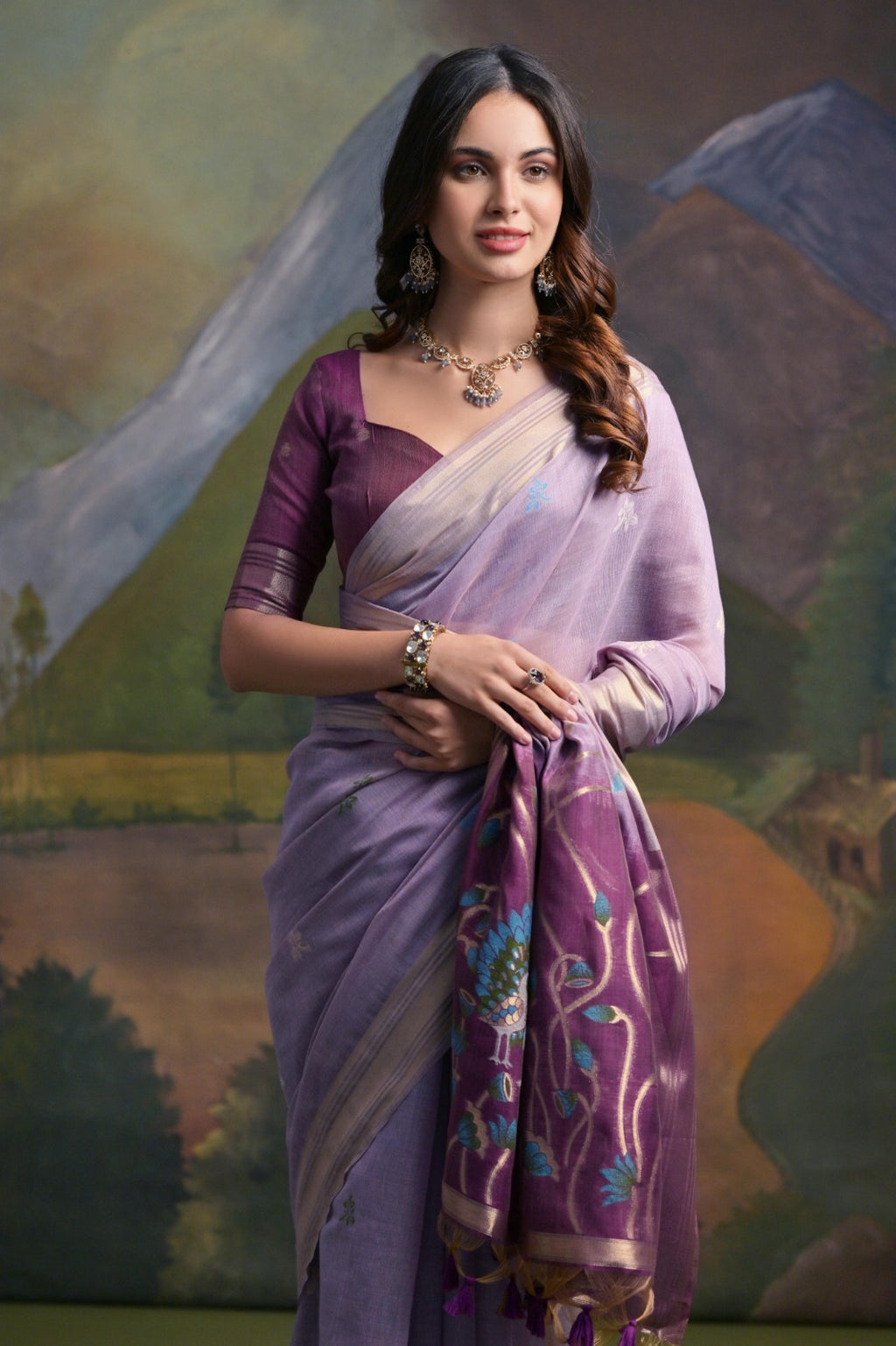 Zari pichwai woven premium muga silk saree