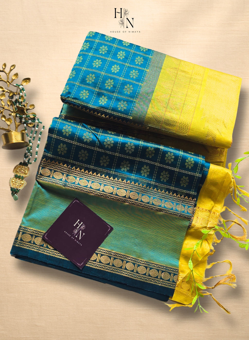 Blue and Yellow South Silk Cotton Saree