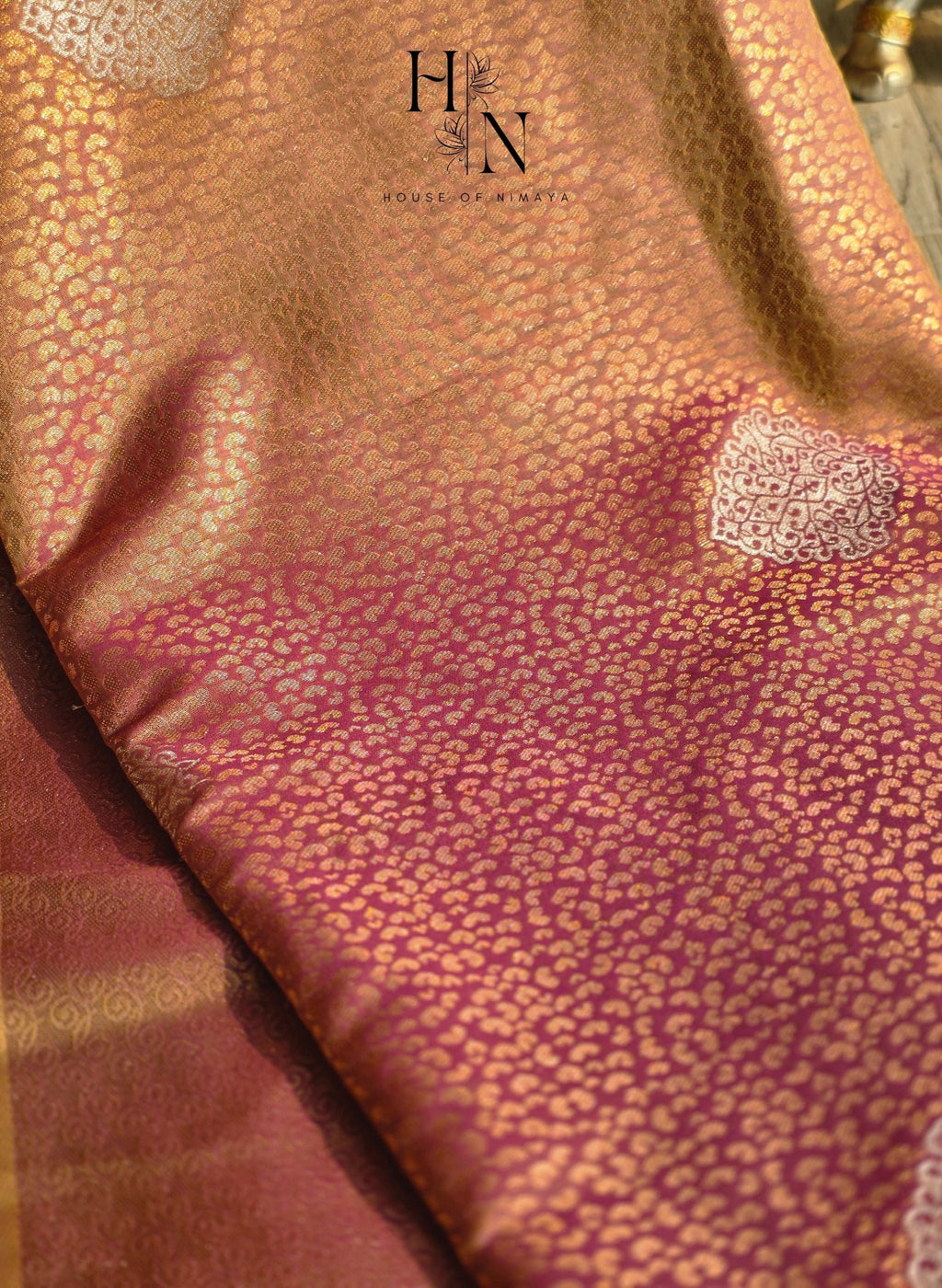 Arani Silk Pink and golden with brocade weave