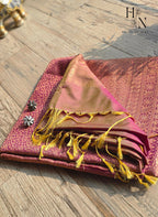 Arani Silk Pink and golden with brocade weave