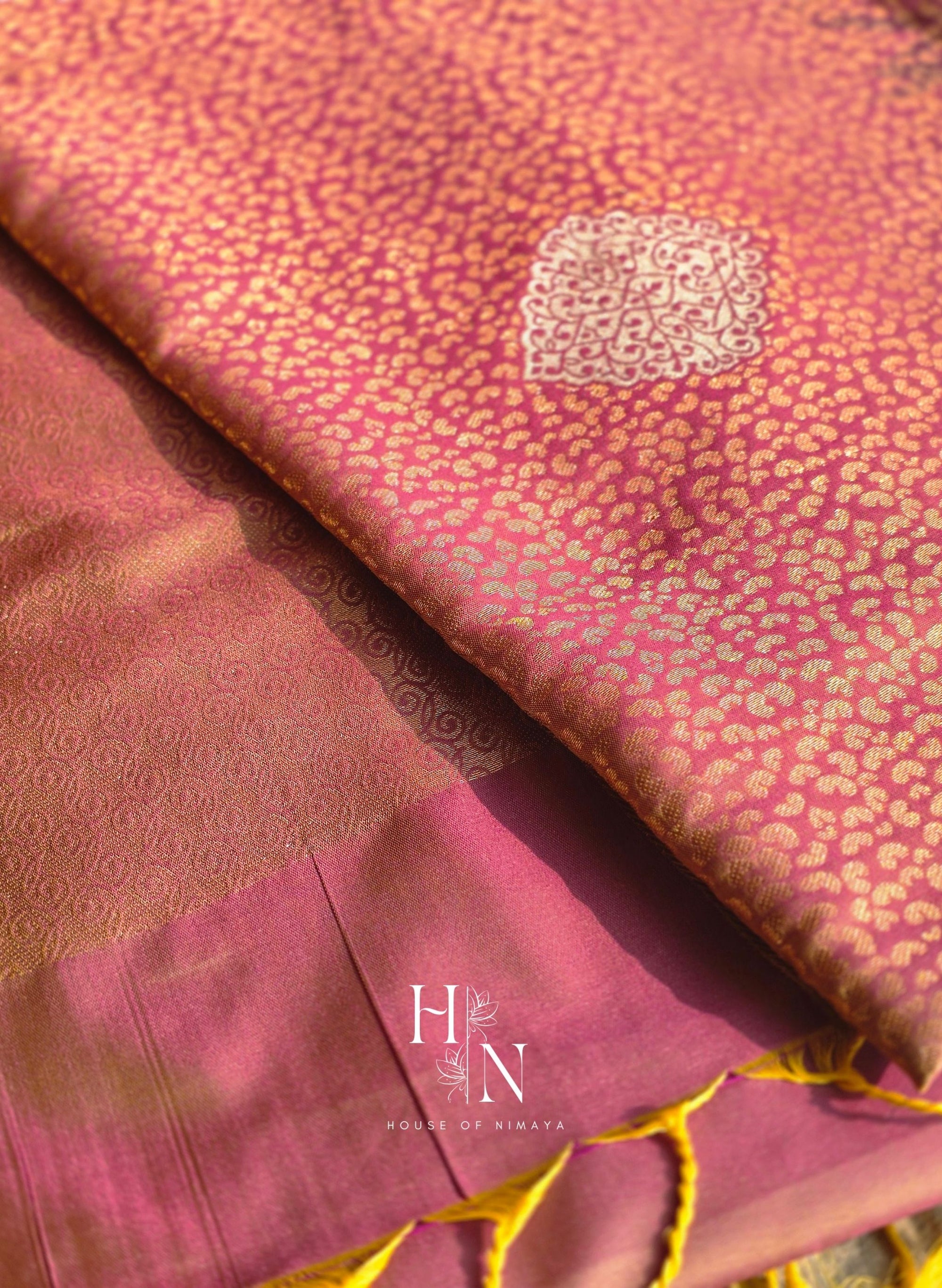Arani Silk Pink and golden with brocade weave