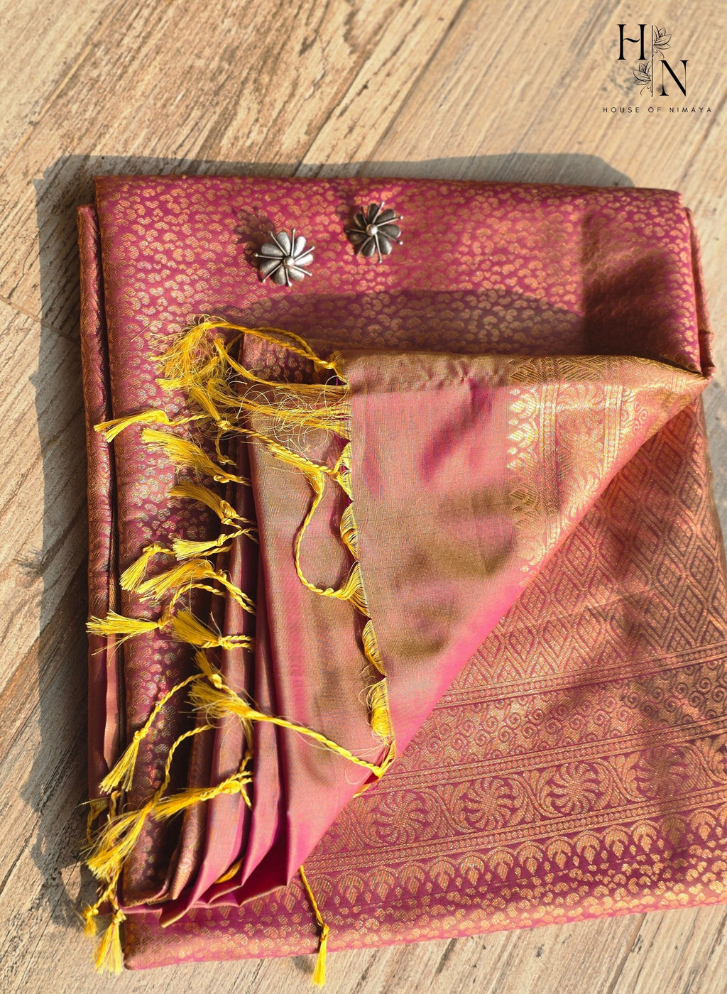 Arani Silk Pink and golden with brocade weave