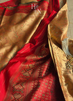 Golden Glow Beige and Red Tanchoi Semi Silk Saree