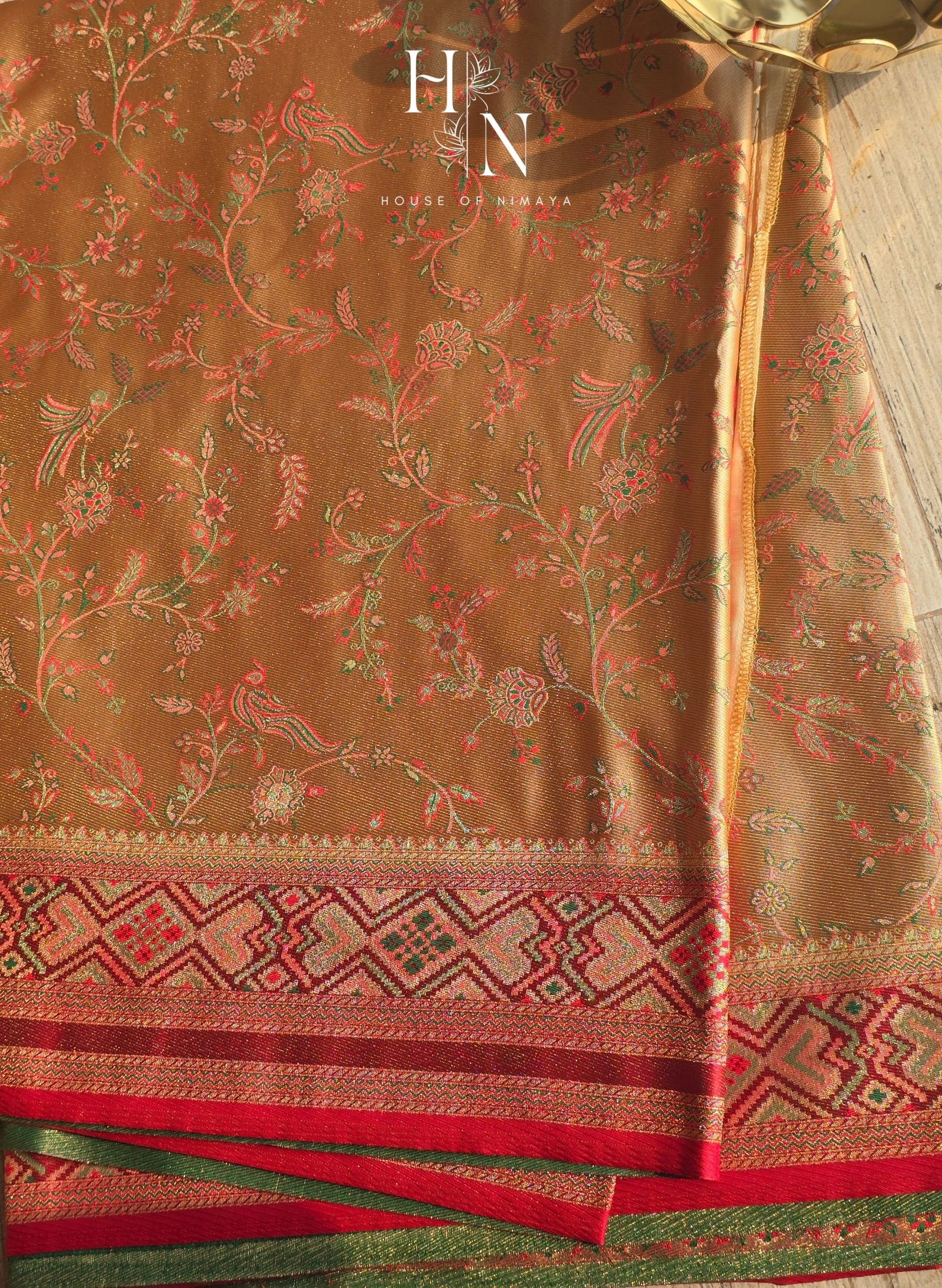 Golden Glow Beige and Red Tanchoi Semi Silk Saree