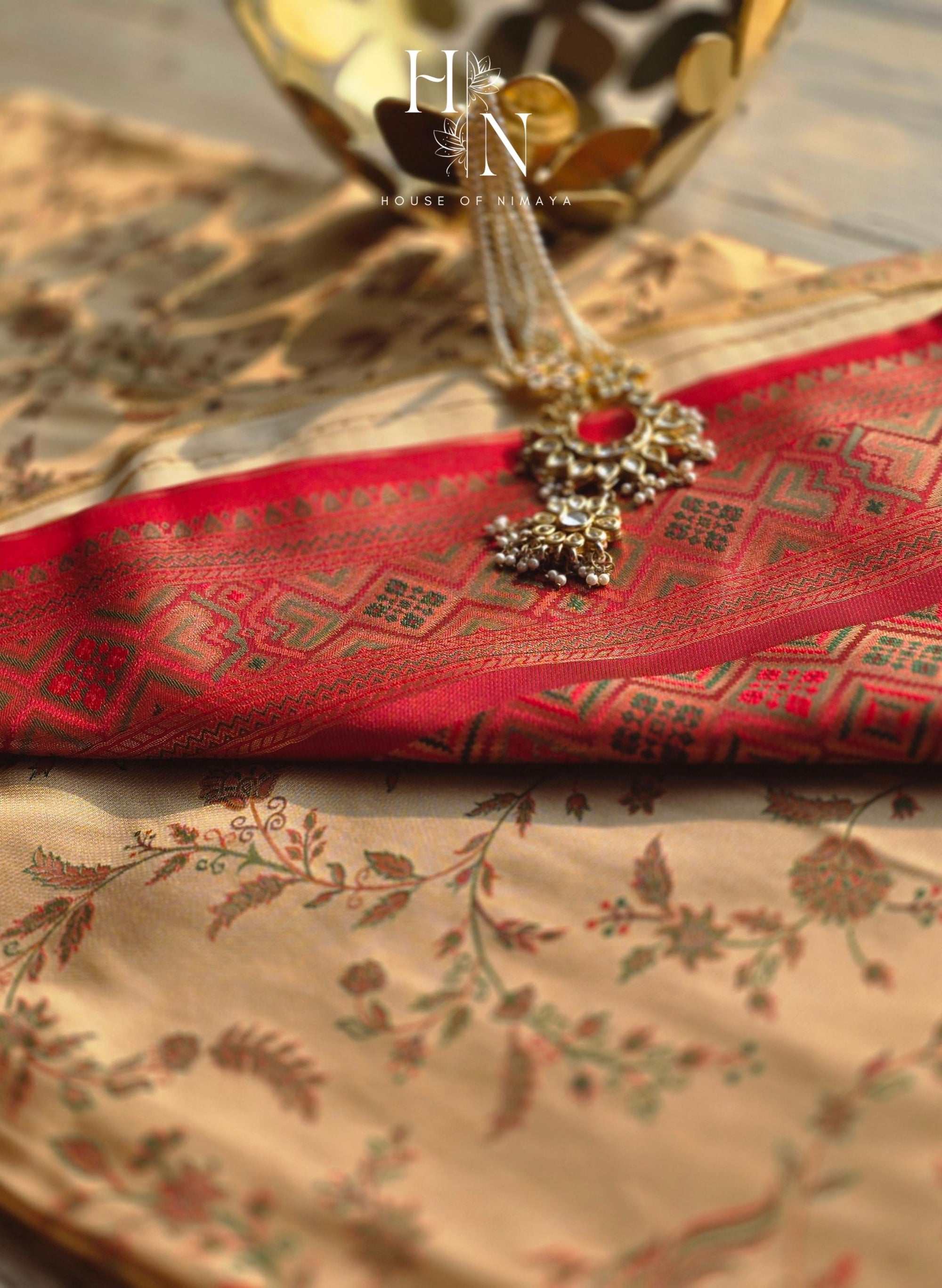 Golden Glow Beige and Red Tanchoi Semi Silk Saree