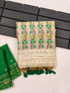 Muga Cotton Cream and Black Saree