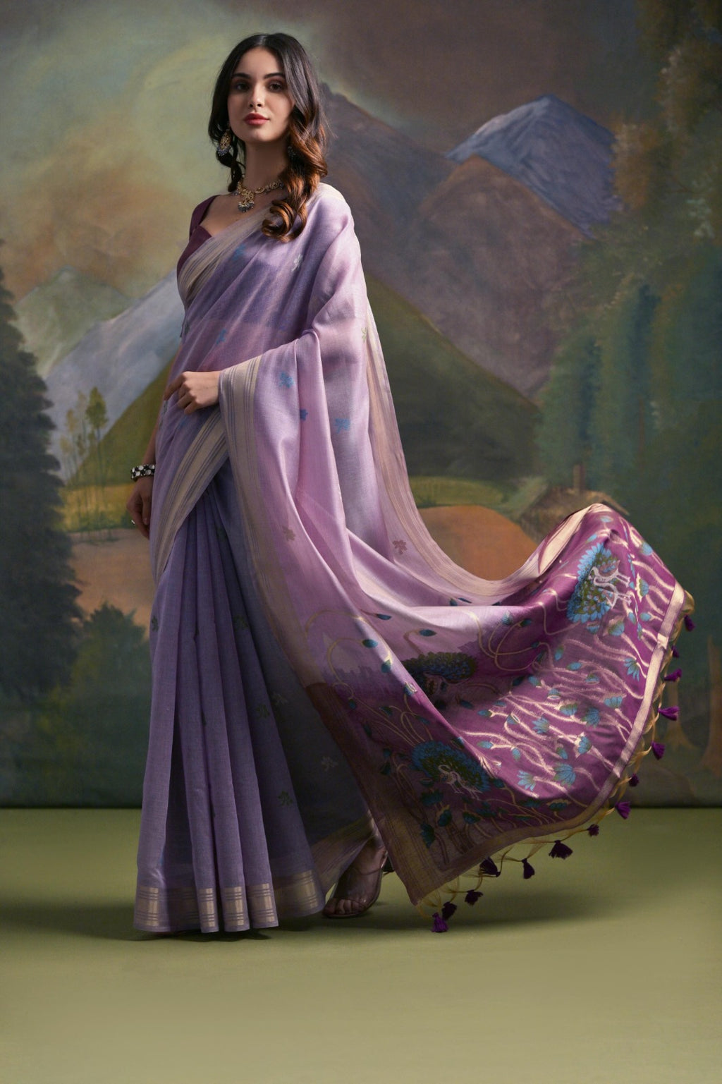 Zari pichwai woven premium muga silk saree