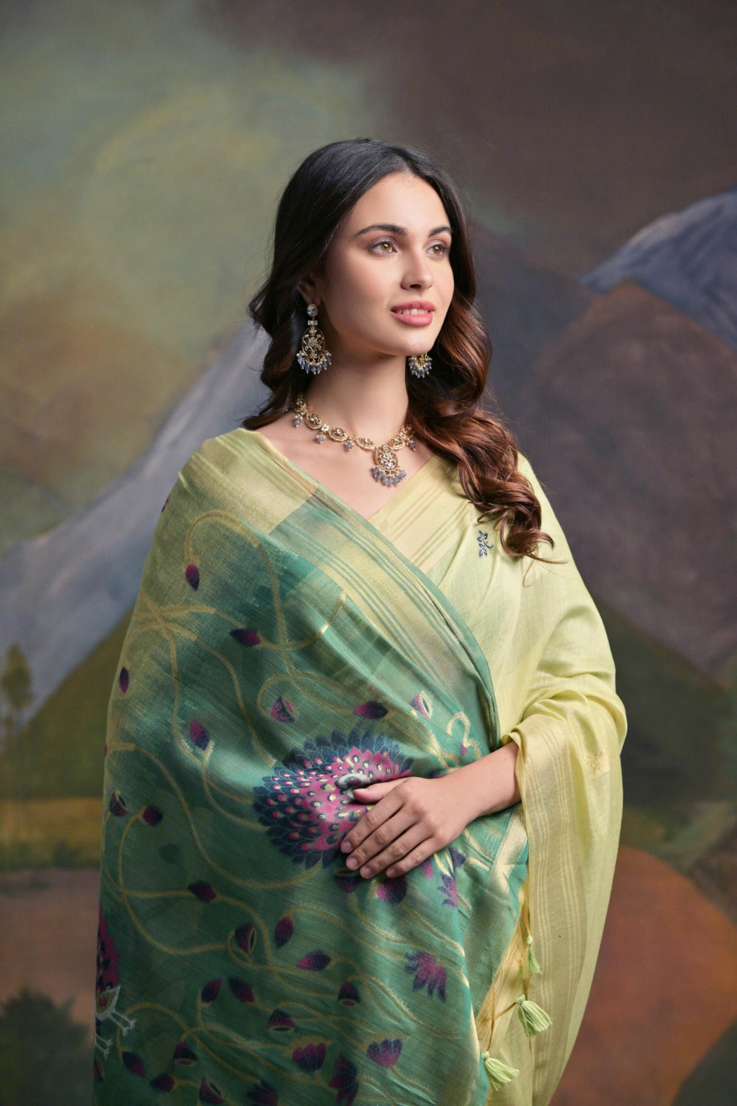 Zari pichwai woven premium muga silk saree