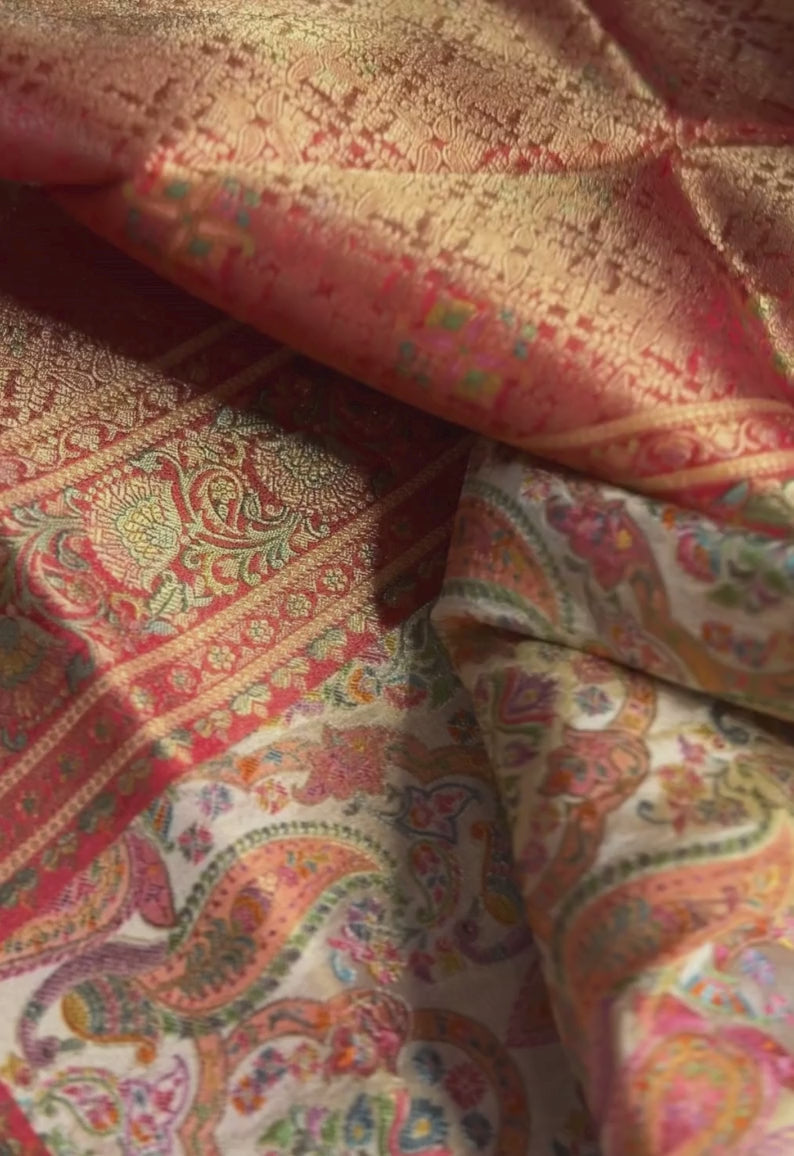 Red and white Organza Satin Saree