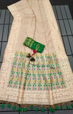 Muga Cotton Cream and Black Saree